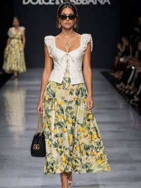 Lemon-Print and soft corset skirt set